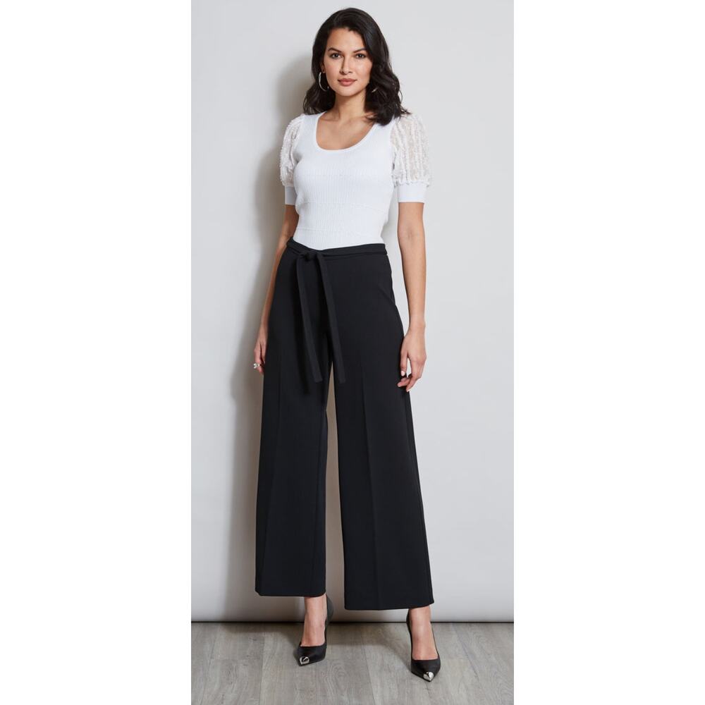 Tahari Black Wide Leg Pants Tie Waist High Rise Minimalist Chic - Picture 1 of 7